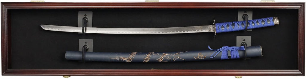 ONE 44' Long Rifle Gun Shotgun, Saber, Sword or Golf Club Display Case Cabinet Rack Putter Shadow Box w/98% UV Protection Lockable Door Mahogany Finish