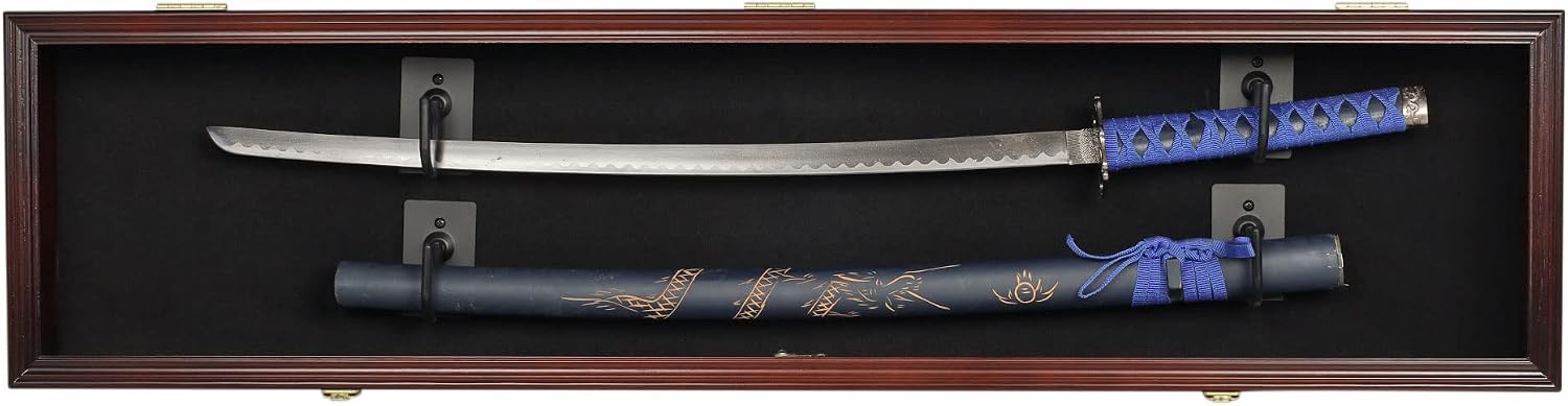 ONE 44' Long Rifle Gun Shotgun, Saber, Sword or Golf Club Display Case Cabinet Rack Putter Shadow Box w/98% UV Protection Lockable Door Mahogany Finish