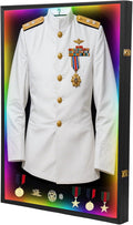 Military Uniform Shadow Box with LED, Police Uniform Display Frame 7 Colors 2 Models with Hanger and Lock for Military Uniforms, Jerseys, Hanging Badges and Medals Flag 35.82'x25.59'x2'