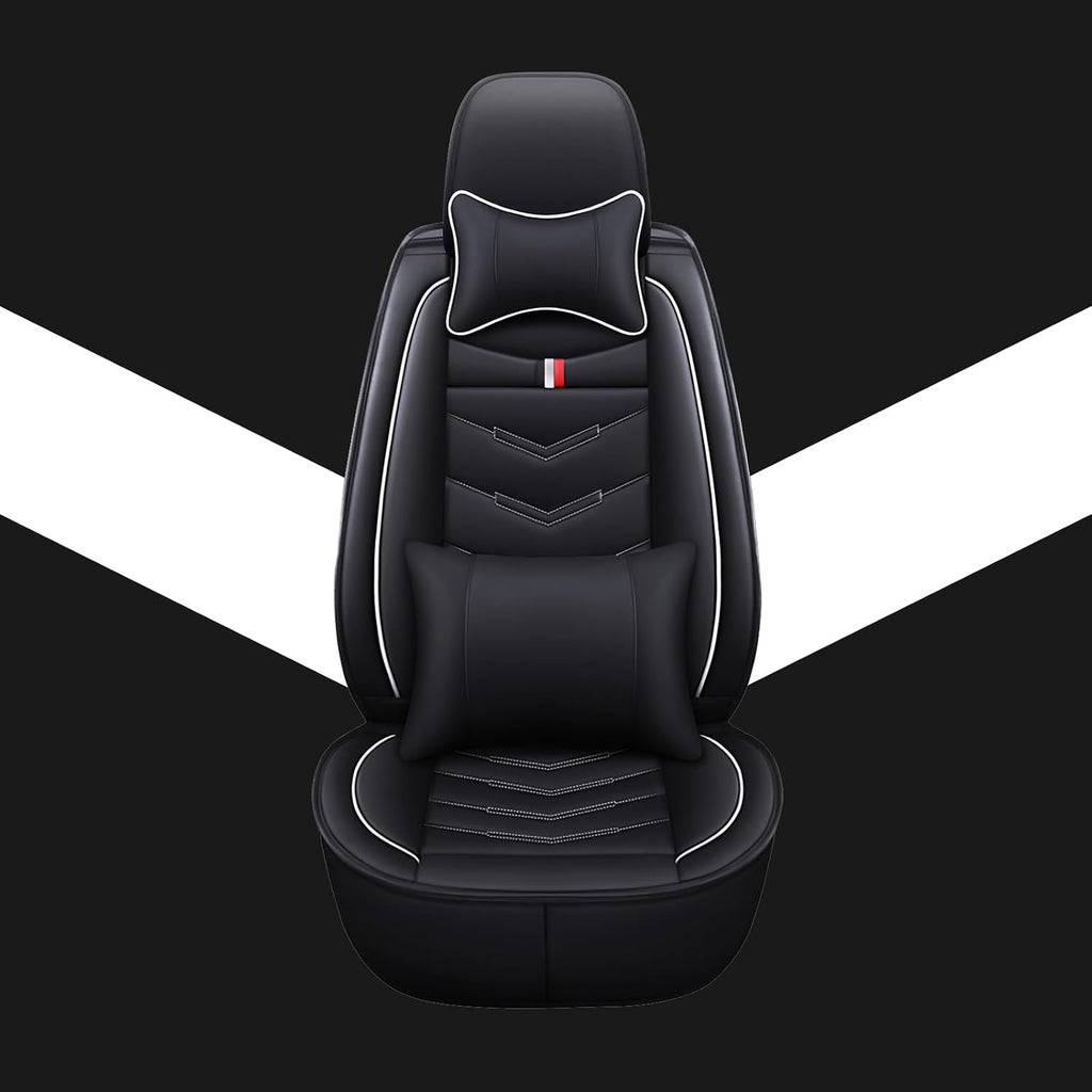 Car Seat Covers Fit for Chevy Traverse 2009-2025, Leather Seat Covers for Car, Waterproof Non-Slip Durable Car Seat Protector(2 Seats with Pillow,Black White)