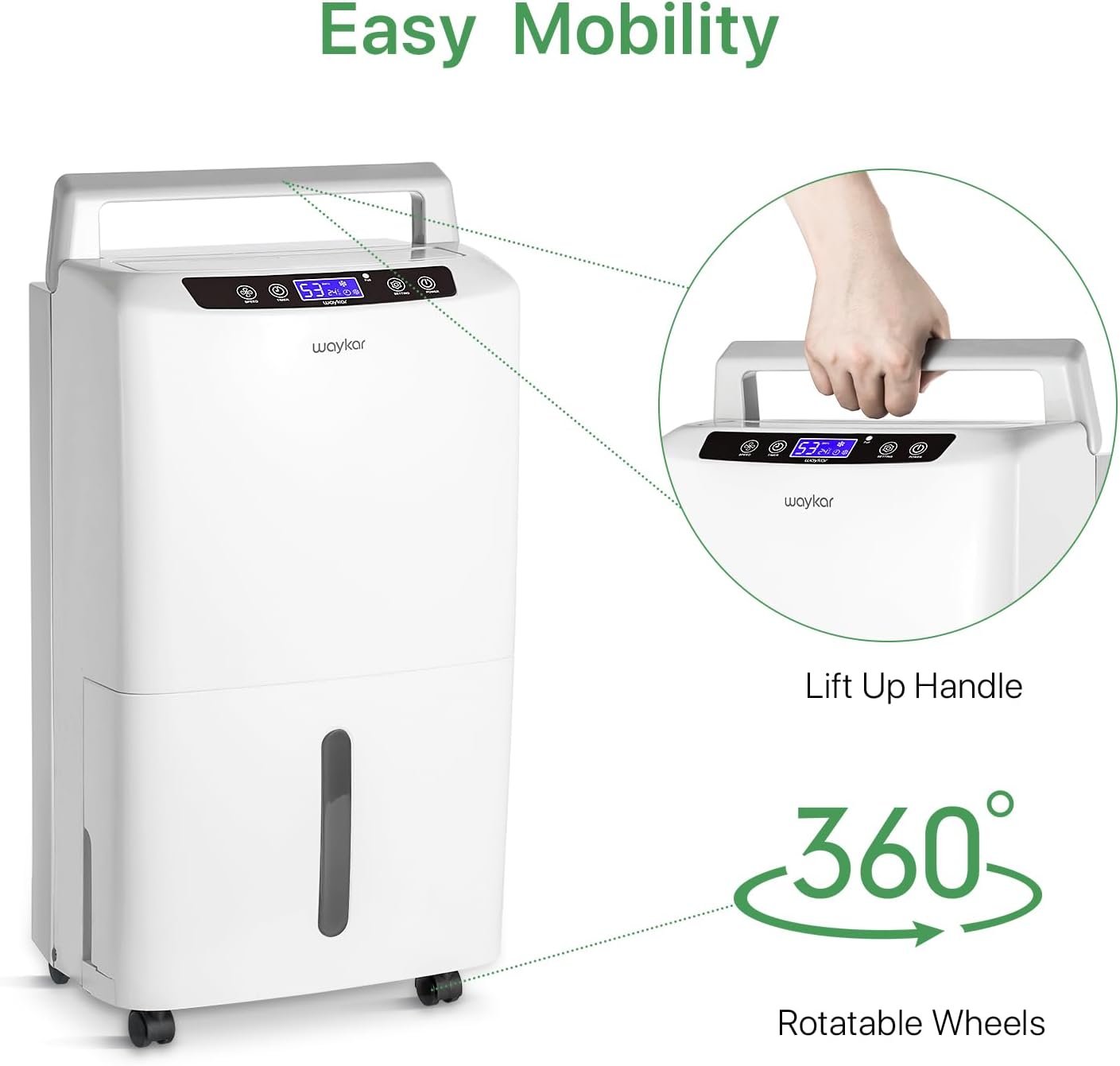 Waykar 34 Pints Energy Star Dehumidifier for Spaces up to 2,000 Sq. Ft at Home, in Basements and Large Rooms with Drain Hose and 0.66 Gallons Water Tank