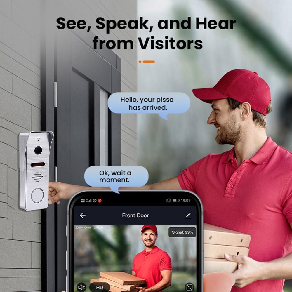 Ring Doorbell Wired,1080P Doorbell Camera(W),Indoor Outdoor Camera,10 Inch Monitor (B) Ring Video Doorbell with Night Vision,Dual-Way Intercom for Villa House Office Apartment (1 Bell +1 Screen)