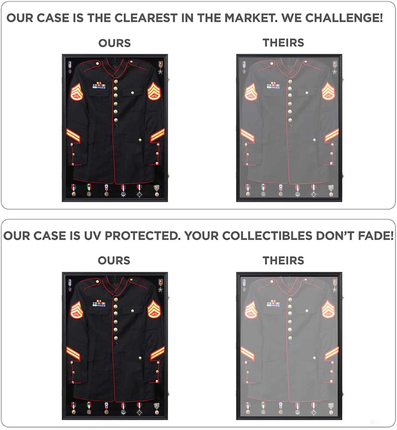 KCRasan Military Uniform Display Case - Police Uniform Display Frame - Uniform Shadow Box Wall Cabinet with Uv Protection Acrylic Door for Collection Military Uniform Black