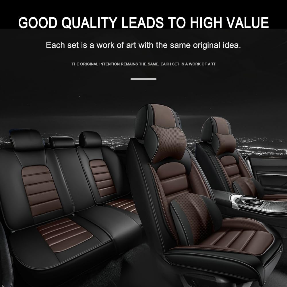 5 Seat Covers for Lexus UX 250h 2019-2024 Leather Car Seat Covers Waterproof Anti-Slip Soft Car Seat Protectors Premium Automotive Seat Covers with Airbag（Luxury,Black+Coffee）