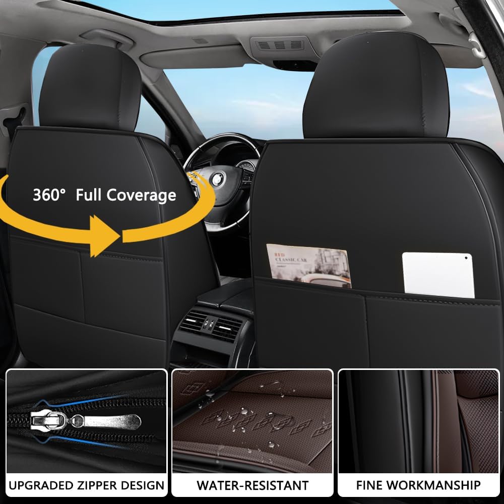 Front Seat Covers for Lincoln Nautilus 2019-2024 2025,Leather Car Seat Cover,Soft Seat Cushion Covers with Airbag,Waterproof Automobile Seat Protectors for Nautilus(Black Coffee,Standard)