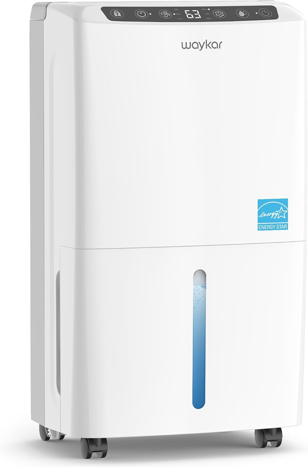 Waykar 34 Pints 2025 Most Efficient Energy Star Dehumidifier for up to 2200 Sq. Ft. for Home and Basement with Auto or Manual Drainage, Quiet 33dB Operation, 0.6 Gal Tank