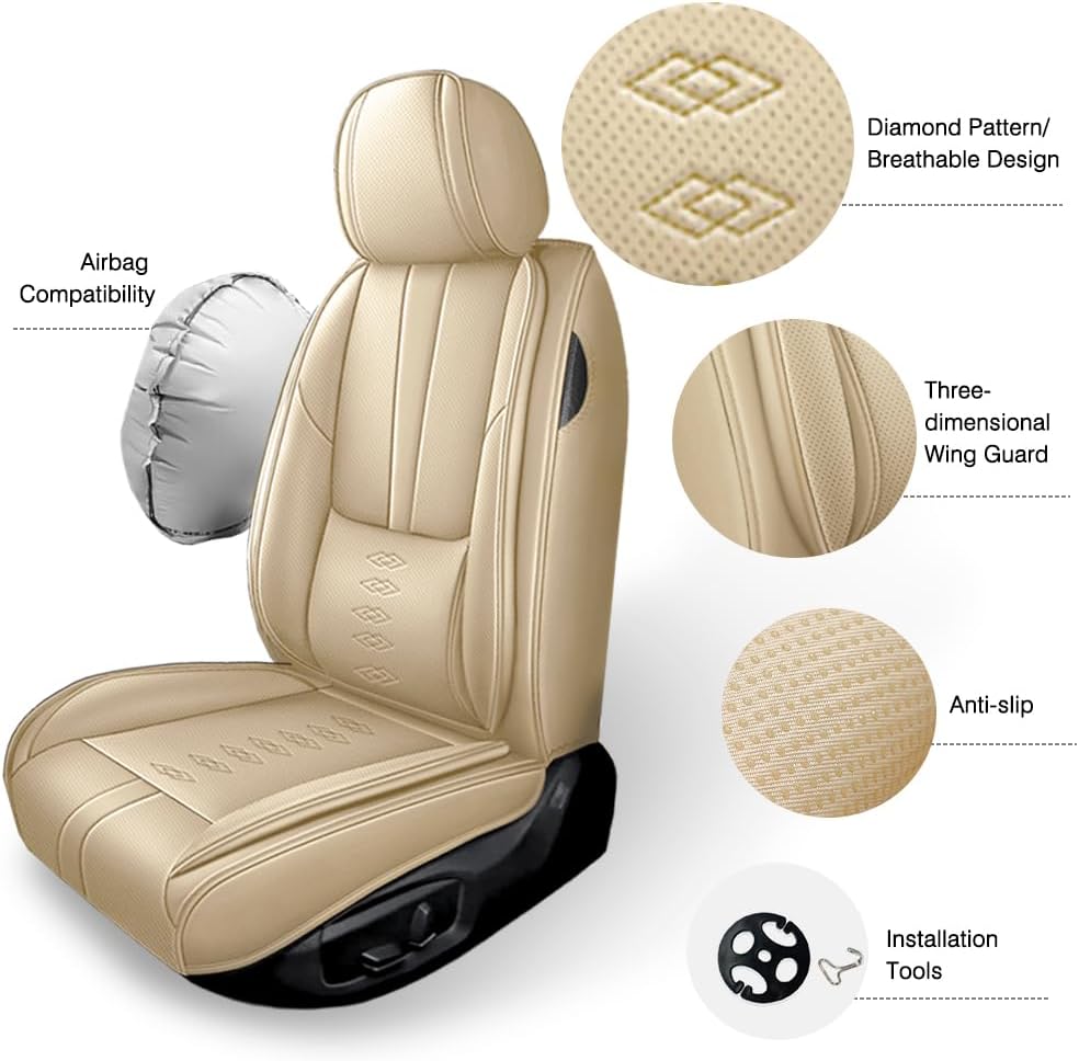 for Land Rover Discovery 1999-2024 2025 Leather Seat Covers,Waterproof Anti-Slip Car Seat Protectors,Soft Front&Rear Car Seat Cushions,Easy to Install Car Seat Covers(Beige,5 Seats Luxury)