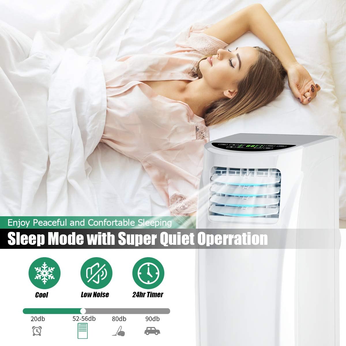 COSTWAY 8000 BTU Portable Air Conditioner, 3-in-1 Air Cooler w/Built-in Dehumidifier, Fan Mode, Sleep Mode, Remote Control& LED Display, Rooms Up to 230+ Sq. ft, for Home Office (White)