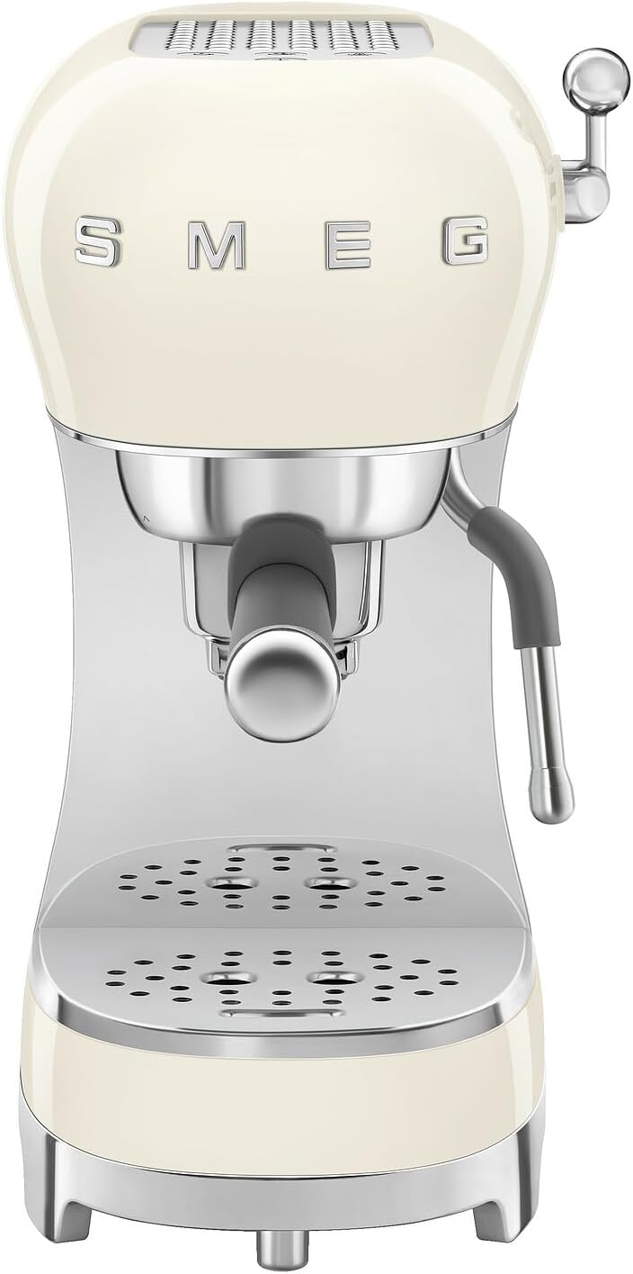 Smeg ECF02 Italian Espresso Machine – Manual 15-Bar Coffee Maker, Made in Italy – Retro Design with Steam Wand (Cream)