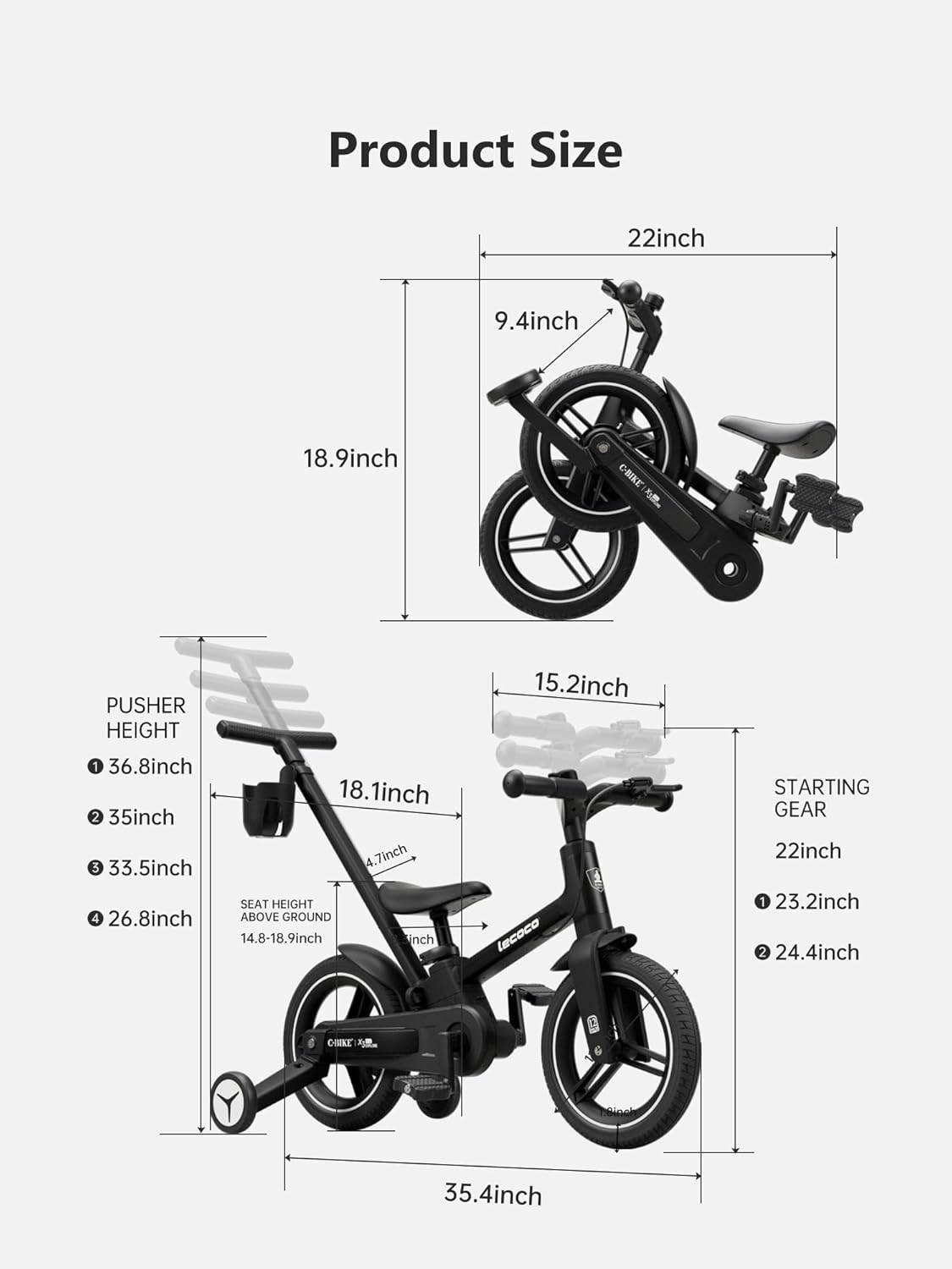 lecoco Upgraded Toddler Bike with Push Handle 6 in 1 for Kids, Balance Bicycle Toys with Training Wheels, Brackes, Cup Holder, Pedal, Kickstand Birthday Gift for Boys and Girls