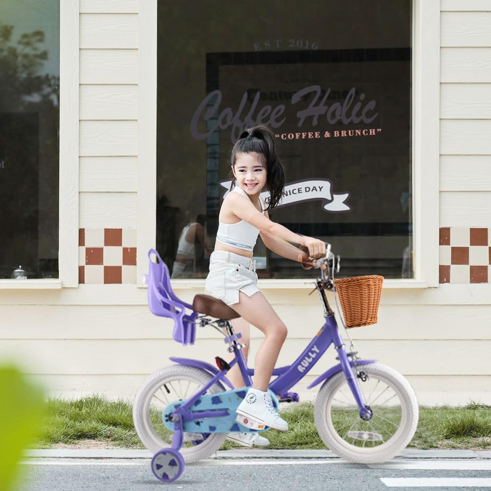 RULLY Fruit Kids Bike 12 14 16 Inch Bicycle for Girls Ages 2-7 Years, Training Wheels Included, Girl Bikes with Basket & Doll Seat | 12, 14, 16, Inch, Bicycle