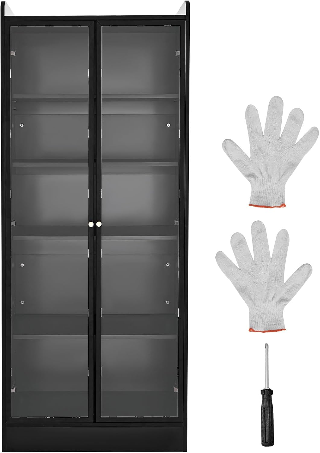 VEVOR Display Cabinet with Doors, 67in Tall Display Case with 2 Adjustable Shelves, 3 LED Lights, 5-Tier Curio Collectibles Storage Cabinet, Bookshelf Bookcase for Pantry Bedroom Living Room Office