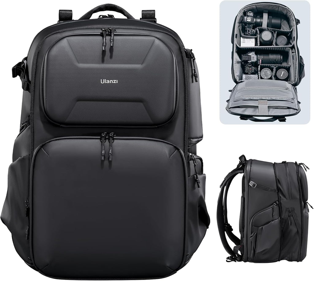 ULANZI BP10 35L Hardshell Camera Backpack, Professional Splash-proof Photography Camera Case Anti Theft Travel f Photographers Unisex Drone DSLR Mirrorless Camera Lens Tripod Holder 17'' Laptop Black