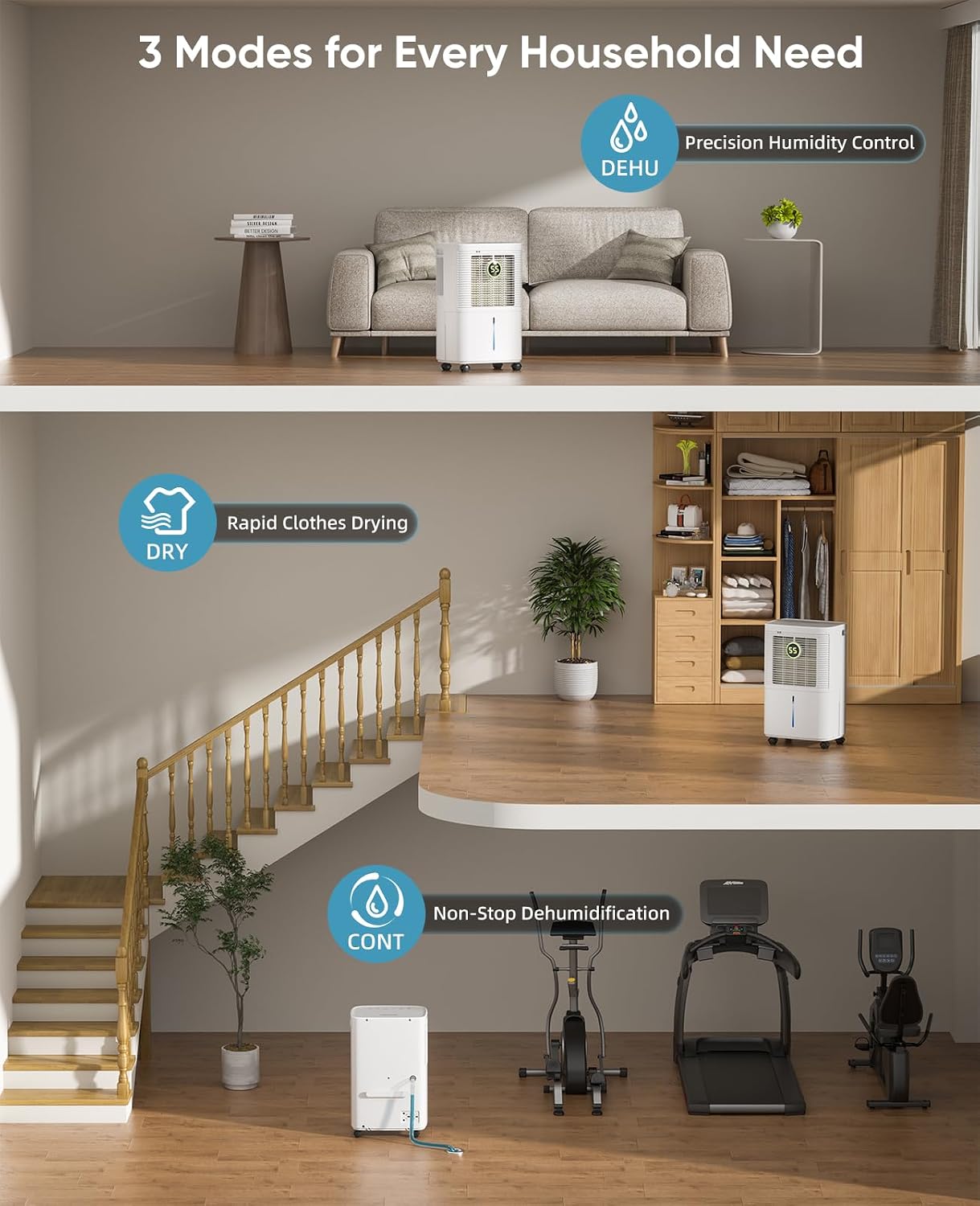 34 Pint Dehumidifiers for Home, Basement, Bedroom, Bathroom, 2500 Sq.ft Dehumidifier with Drain Hose, Smart Humidity Control & Display, 3 Operation Modes, 24H Timer, Child Lock (White)