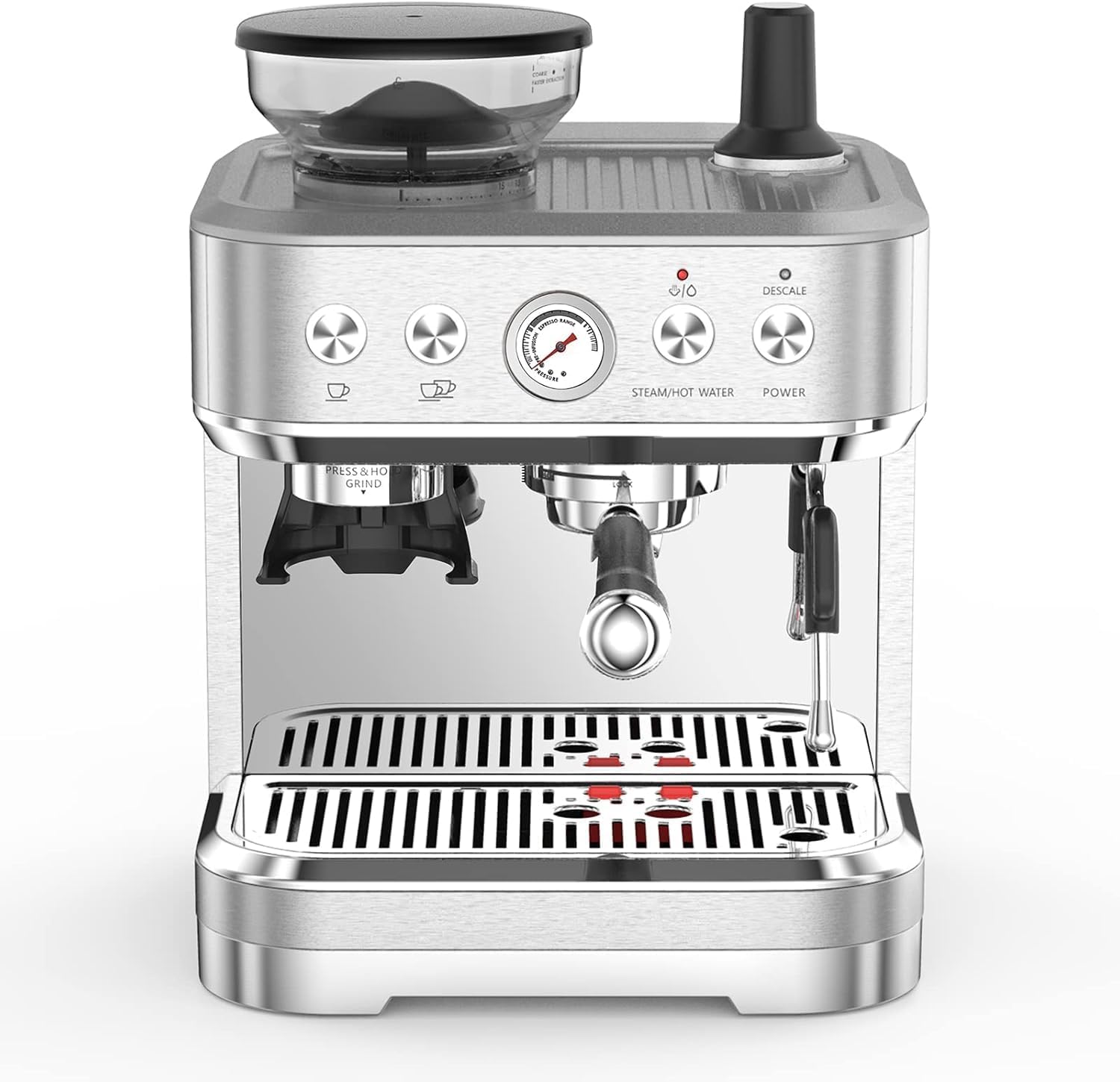 Garvee Espresso Machine with Milk Frother and Built-In Grinder, 3-in-1 Cappuccino Latte and Coffee Maker for Home, 85oz Removable Water Tank, Ideal Gift for Dad, Mom, Coffee Lovers (Sliver)