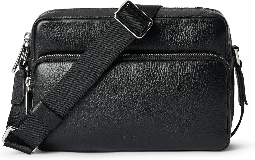 ECCO Unisex Camera Crossbody Bag, BLACK PEBBLED LEATHER, Small