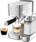 Espresso Machine 20 Bar Temperature Time LED Display Espresso Maker with Stepless Adjustable Automatic Milk Frother for Cappuccino Latte Americano Stainless Steel Coffee Machine with ESE Pod Filter