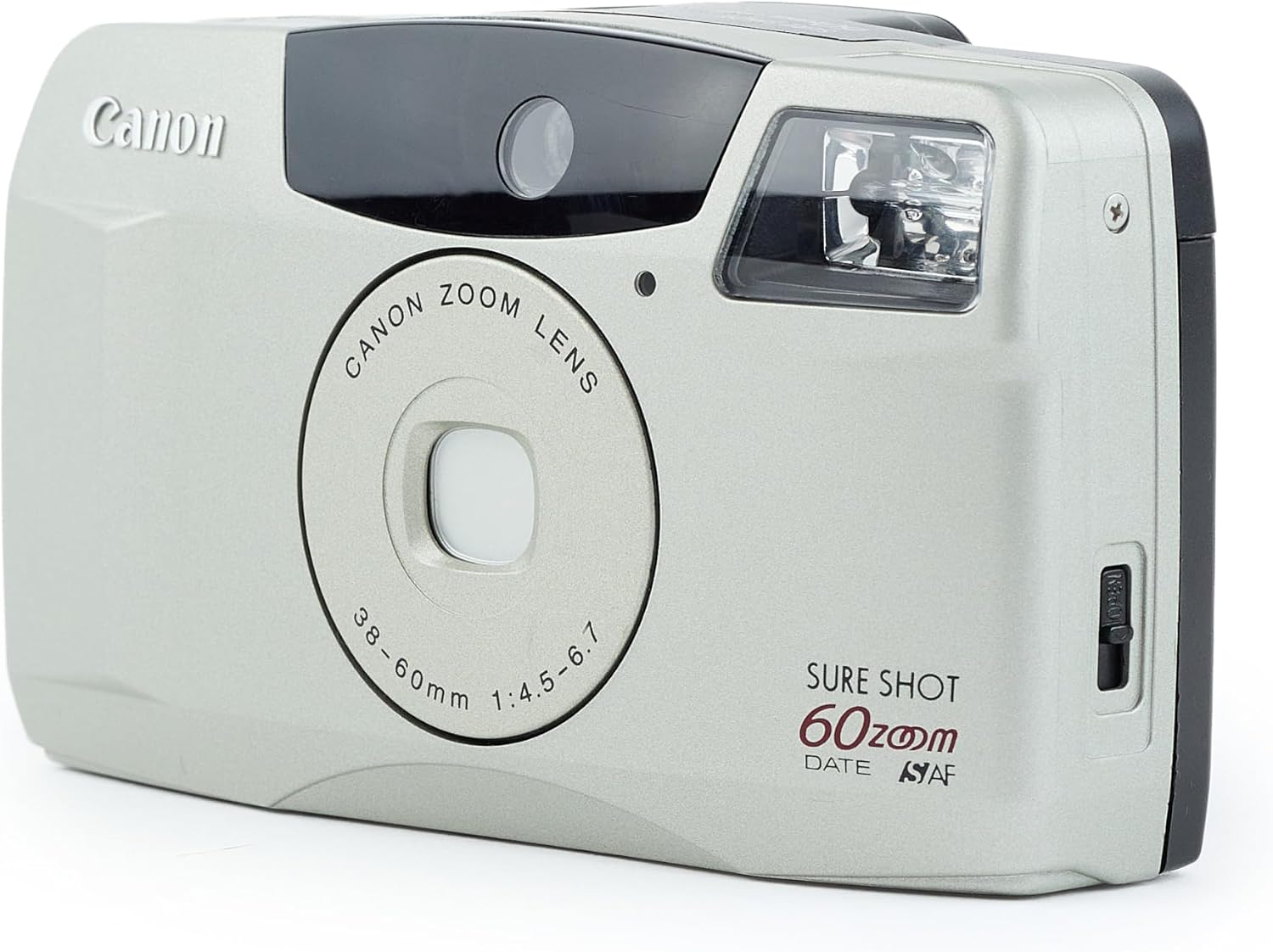 Canon Sure Shot 60 Zoom SAF 35mm Point and Shoot Film Camera w/Canon Zoom Lens 38-60mm. Built-in flash and film rewinder. (Renewed)