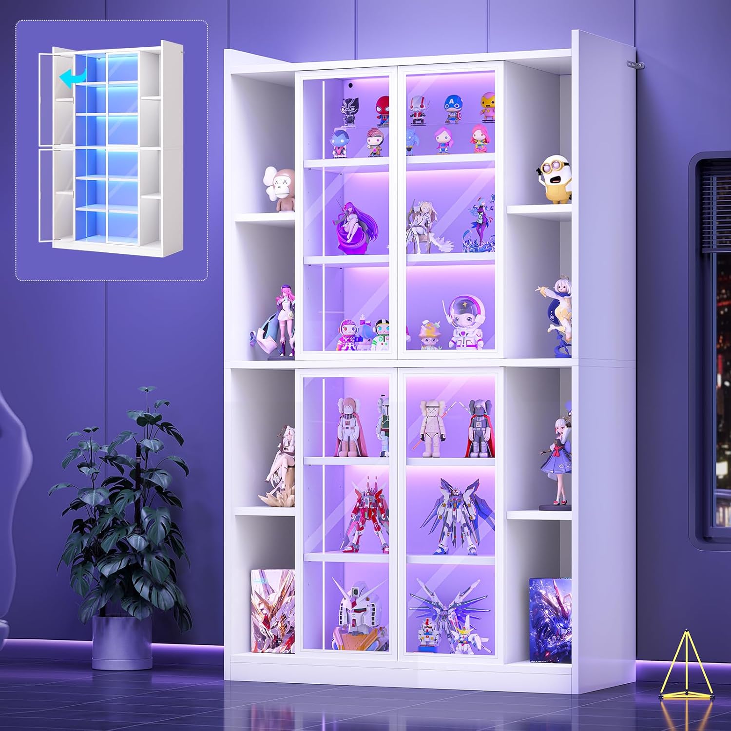 SEDETA 71' Display Cabinet with Acrylic Glass Doors, 6 Tier Curio Cabinet with LED Lights, Tall Bookcase with Adjustable Shelves, Display Cases for Collectibles, Bedroom, Living Room, Office, White