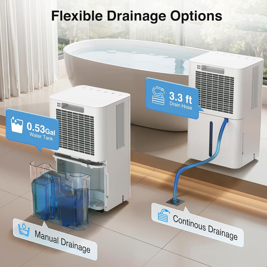 ZAFRO Dehumidifier for Home & Basement with Drain Hose, Energy Efficient 24 Pints Dehumidifier, Auto or Manual Drainage, Auto Defrost, 3 Modes, 24 Hours Timer