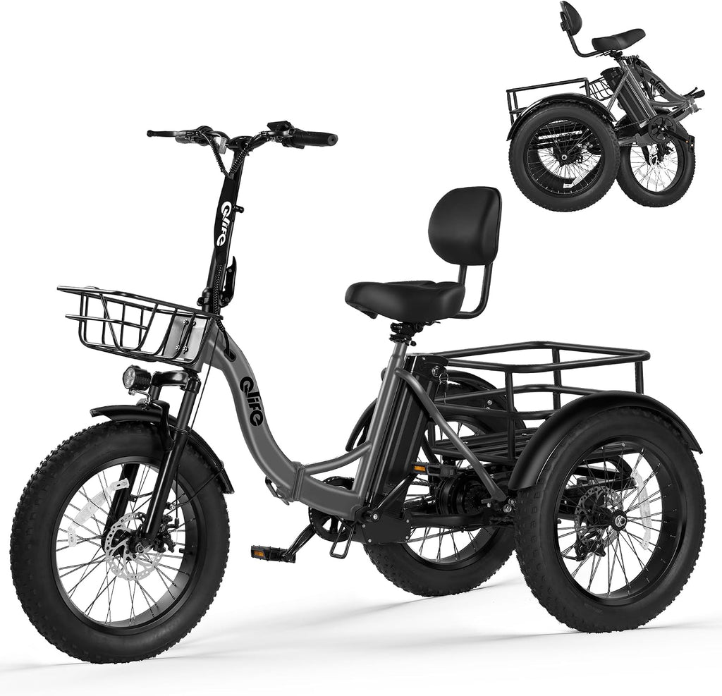 Qlife Triker Plus Electric Trike for Adults, Peak 1200W Motor Floding Trike Ebike, 624Wh E-Bike, 20MPH 65 Miles Electric Tricycle for Adults, 20x4.0 Fat Tire E-Bike, Foldable 3 Wheel for Adults