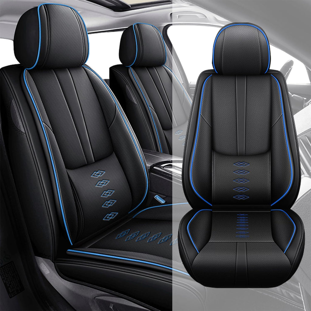 for Land Rover Discovery 1999-2024 2025 Leather Seat Covers,Waterproof Anti-Slip Car Seat Protectors,Soft Only Front Car Seat Cushions,Easy to Install Car Seat Covers(Black-Blue,2 Seats)