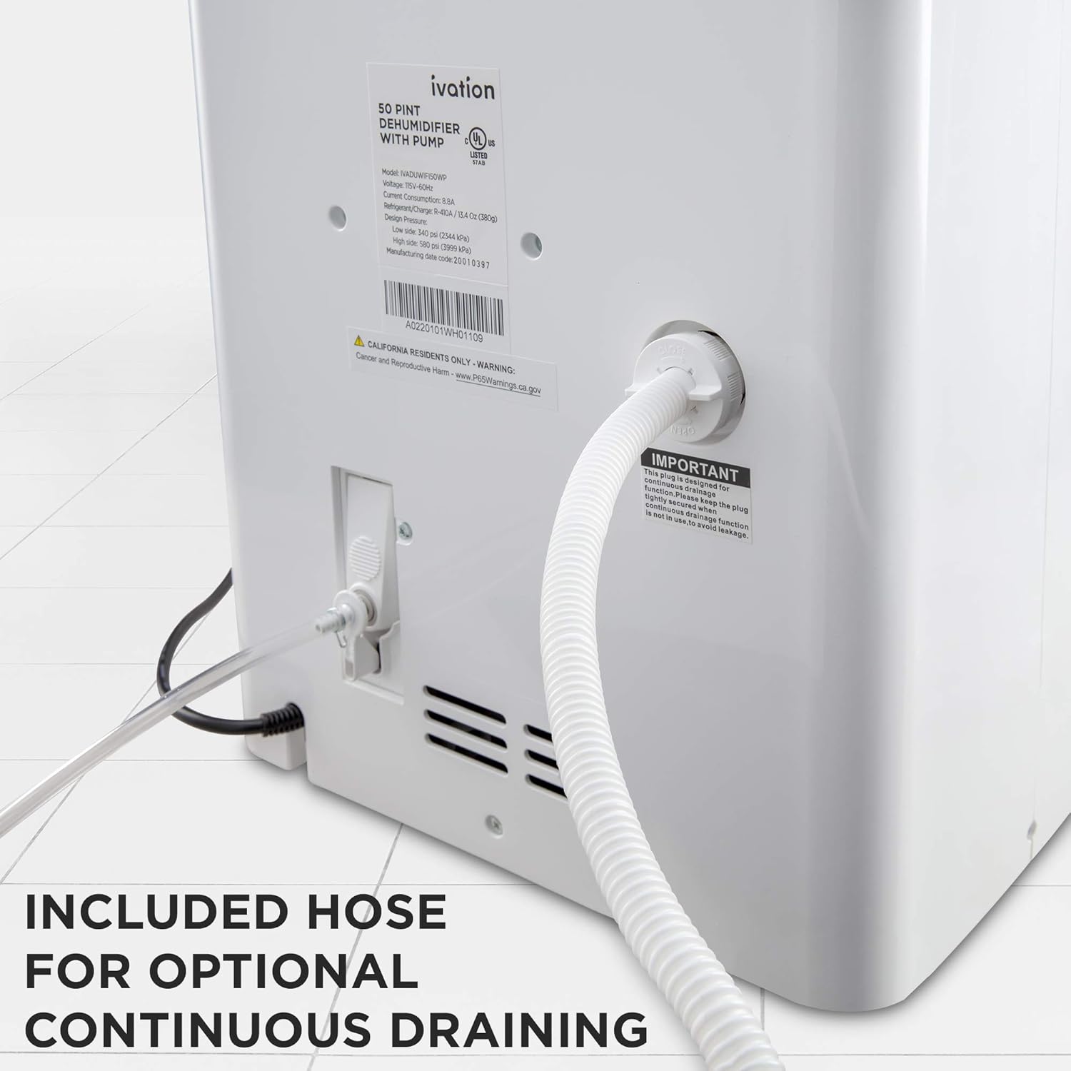 Ivation 4,500 Sq Ft Dehumidifier with Pump, Large Capacity Compressor Includes Programmable Humidity, Hose Connector, Auto Shutoff and Restart and Washable Filter (4,500 Sq Ft W/Pump)