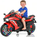WIIS' IDEA Kids Ride On Motorcycle,12V Electric Battery Powered Ride On Bike,3 Wheels Electric Motorcycle for Kids Ages 3-6 Years with Hand Racing,LED Light-Emitting Tyres,PU seat,Toy Gifts,Red
