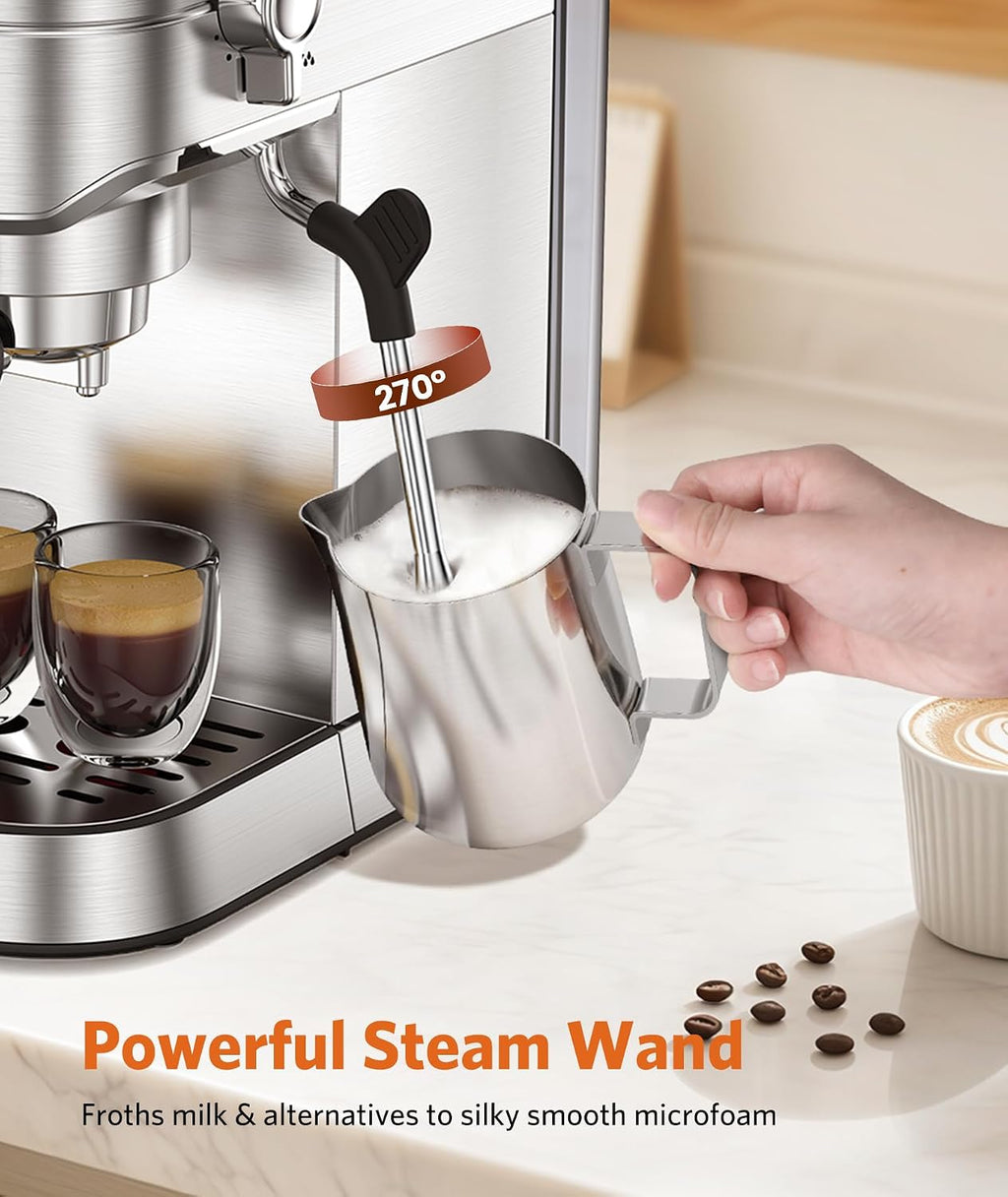 COWSAR Espresso Machine 20 Bar,Compact Espresso Machine with Milk Frother,Stainless Steel Coffee Maker with 40 oz Removable Water Tank for Cappuccino,Latte