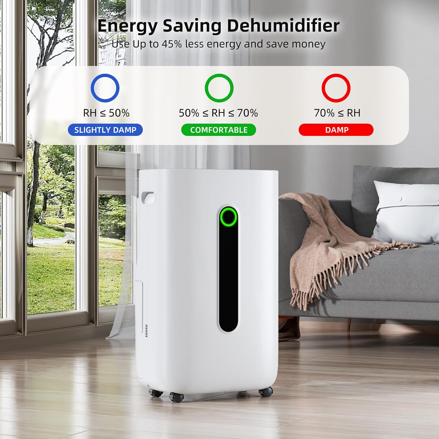 3,000 Sq.Ft 60 Pint Dehumidifier for Basements and Home-with Drain Hose,1.7Gallon Water Tank,Intelligent Humidity Control,Dual Protection and 4 Modes,for Large room