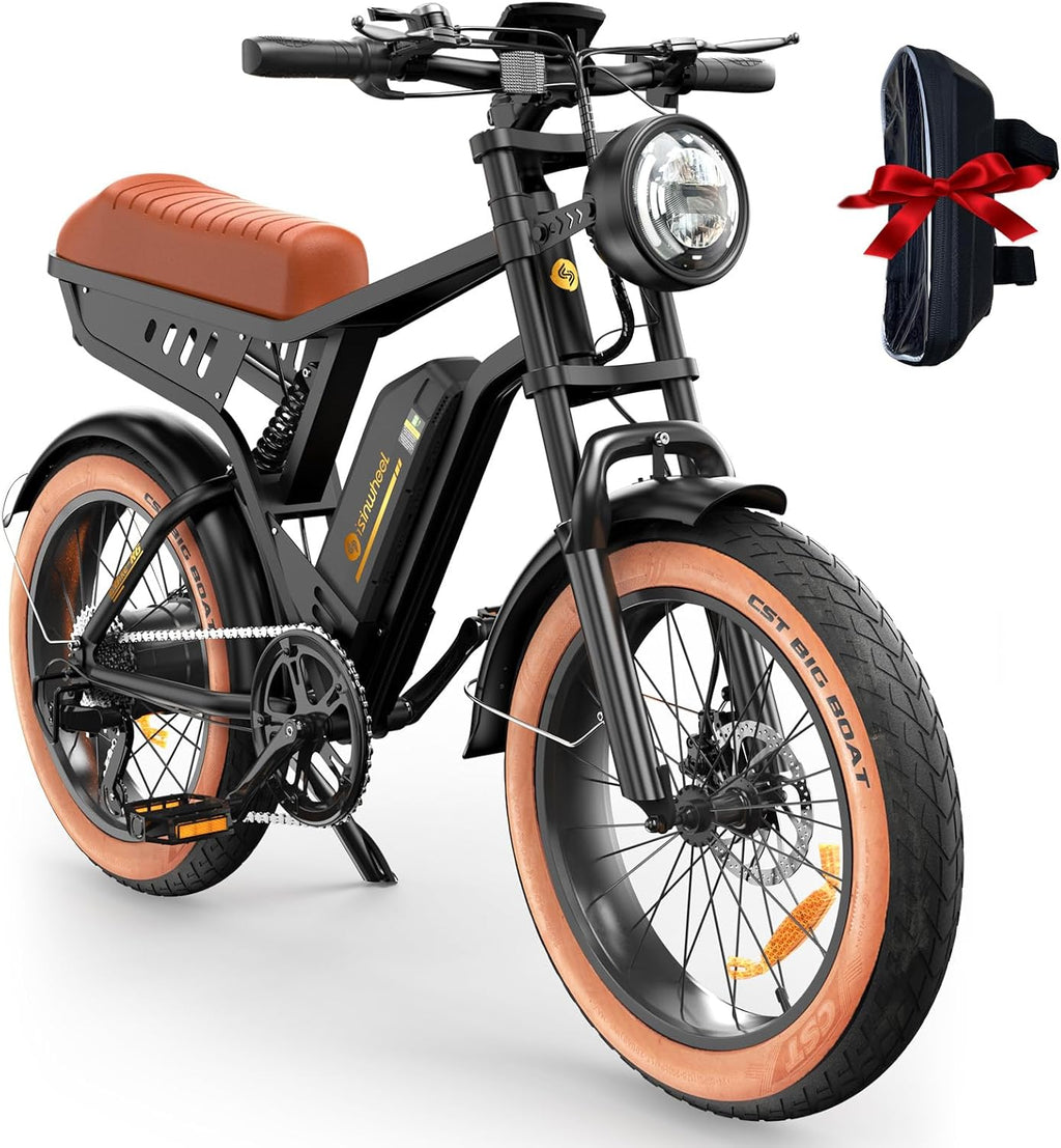 Electric Bike Adults 1000/1500W Ebike28/35MPH, 55-85 Miles Electric Motorcycle with 13/20AH Battery, 20' Fat Tire Electric Dirt Bike 7-Speed E-Bike Full Suspension, GPS Location (iOS Compatible)