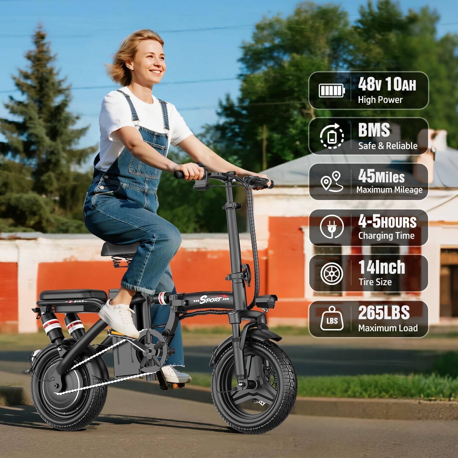 ASKGO Electric Bike for Adults Teens, 800/1200W Peak Folding Ebike, 22/25MPH & 30/45 Miles Range, Dual Suspension & Dual Brake, 3-Speed Modes, 14' Portable Electric Mini Bike, Commuting Ebike