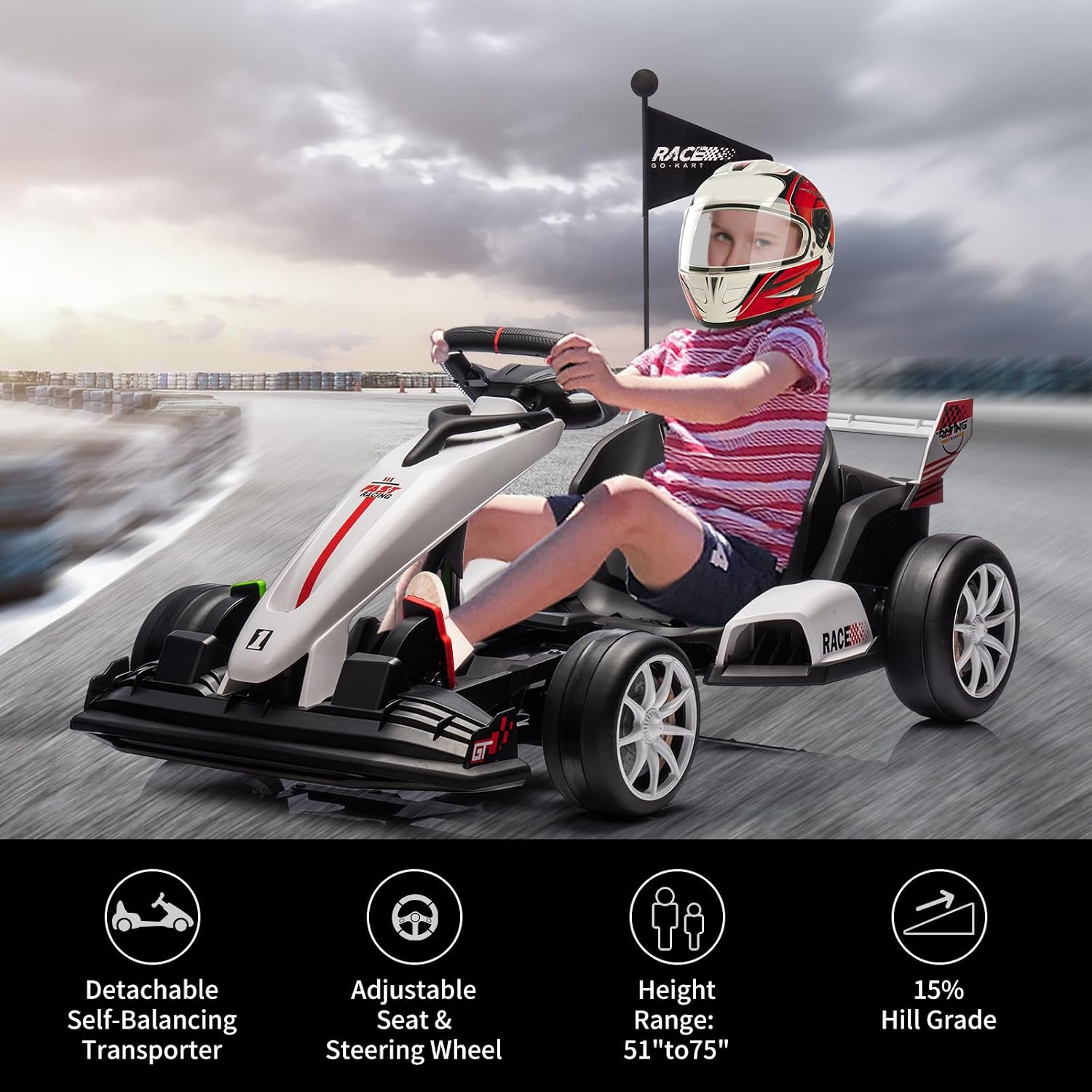 GarveeLife 24V Electric Drift Kart for Kids, Ride Car with Adjustable Seat & 8.5MPH Speed, EVA Silent Wheels, Parent-Safety Certified Ride-On Toy