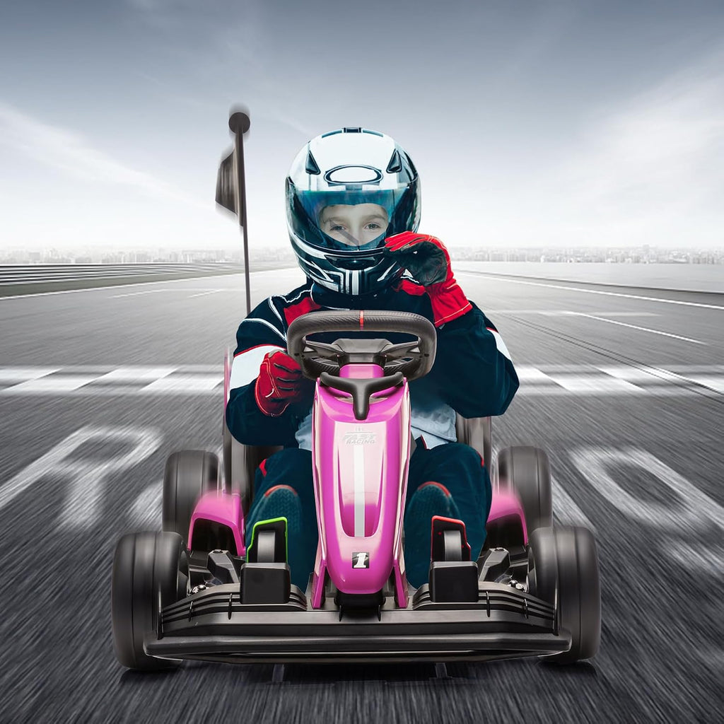 GarveeLife 24V Electric Drift Kart for Kids, Ride Car with Adjustable Seat & 8.5MPH Speed, EVA Silent Wheels, Parent-Safety Certified Ride-On Toy