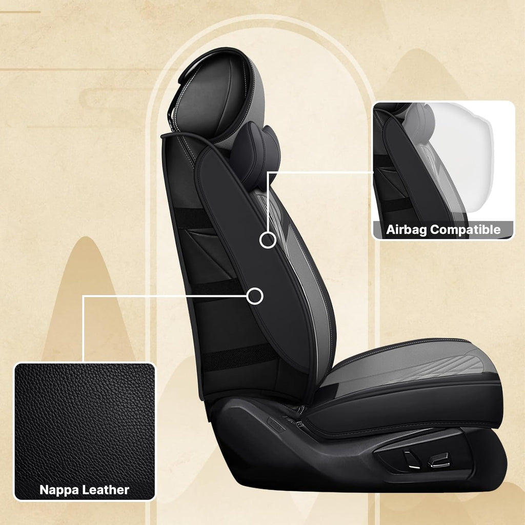 Fit for RAM 1500/2500/3500 2010-2026 Seat Covers, Fashion Sport Seat Cover with Waterproof Leather, Airbag Safe Design Seat Protector (5 Front Seat Luxury, Black Gray)