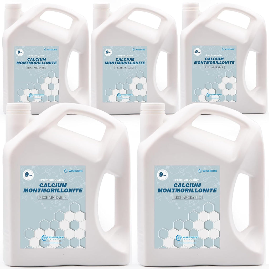 Wisesorb 45 LBS Desiccant Calcium Montmorillonite, Rechargeable Dessicant Dehumidifiers Desiccant Moisture Absorber, 5 Pack of 9 LBS