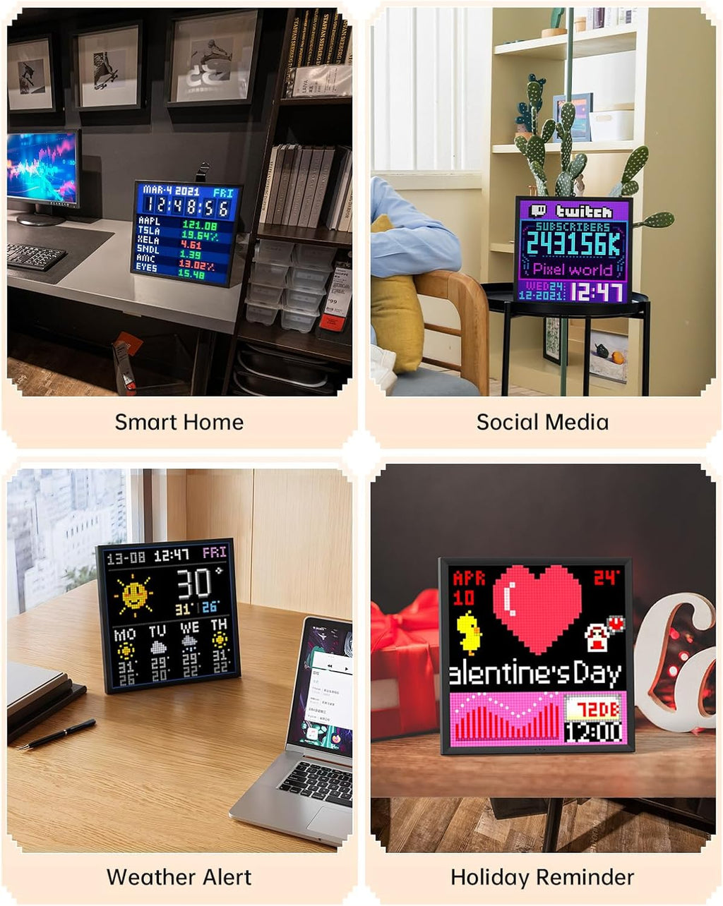 Divoom Pixoo-64 - WiFi Pixel Cloud Digital Frame with APP Control,64 X 64 LED Panel Display Frame for Gaming Room Decoration/Social Media Fans Counter