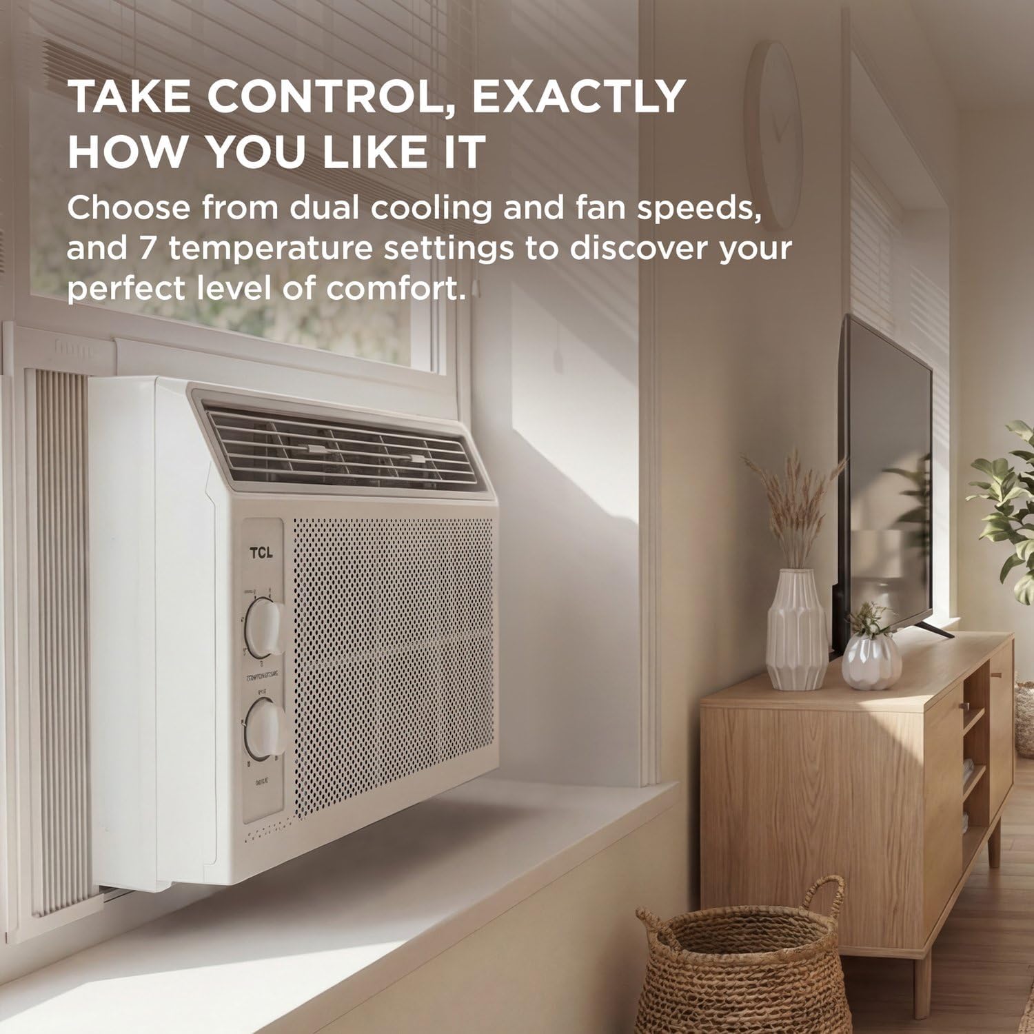 TCL 5000 BTU Window Air Conditioner, Compact Energy Efficient AC Unit with Fan & Reusable Filter for Bedroom, Living Room, Garage, Other Rooms Up To 150 Sq. Ft.