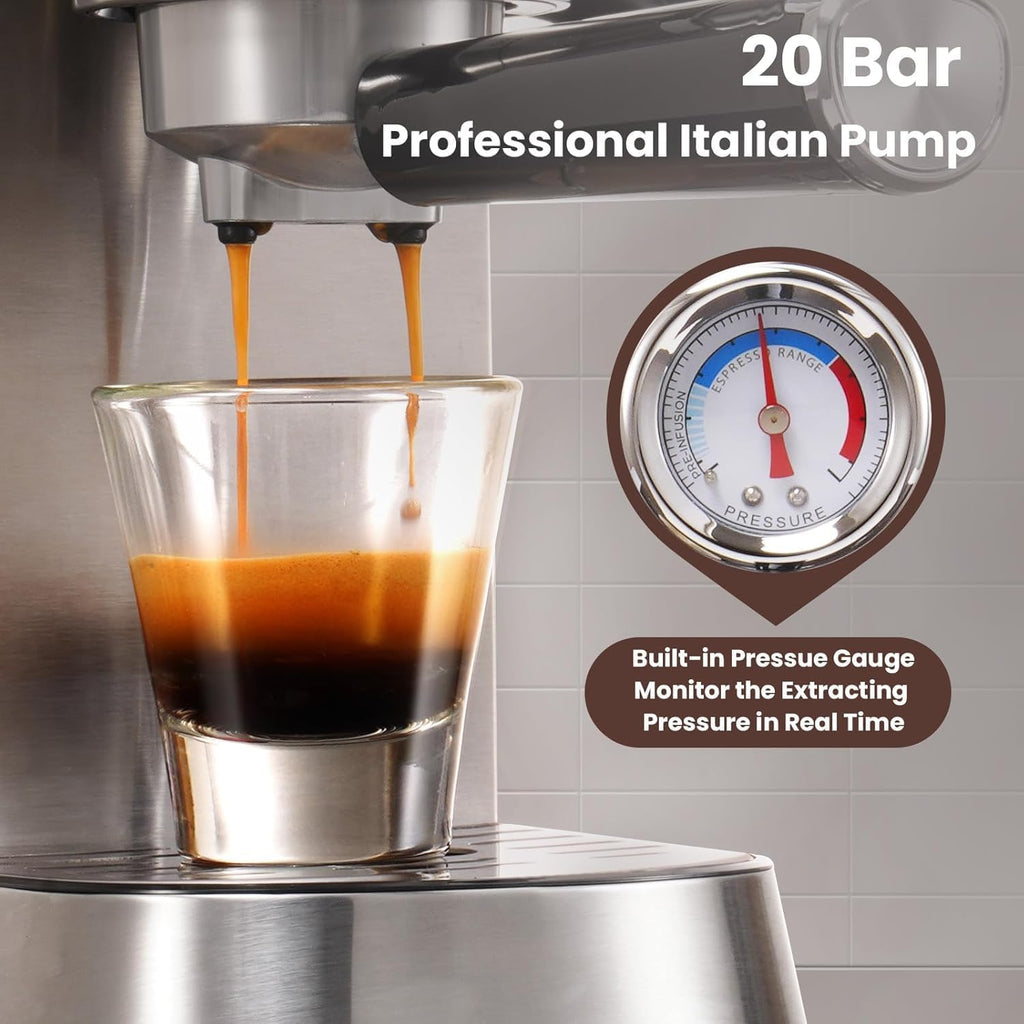 Gevi Commercial Espresso and Coffee Makers, Professional 20 Bar Espresso Maker with Milk Frother, Stainless Steel Expresso Coffee Machines for Home, Compact Cappuccino Machine, Great Gift