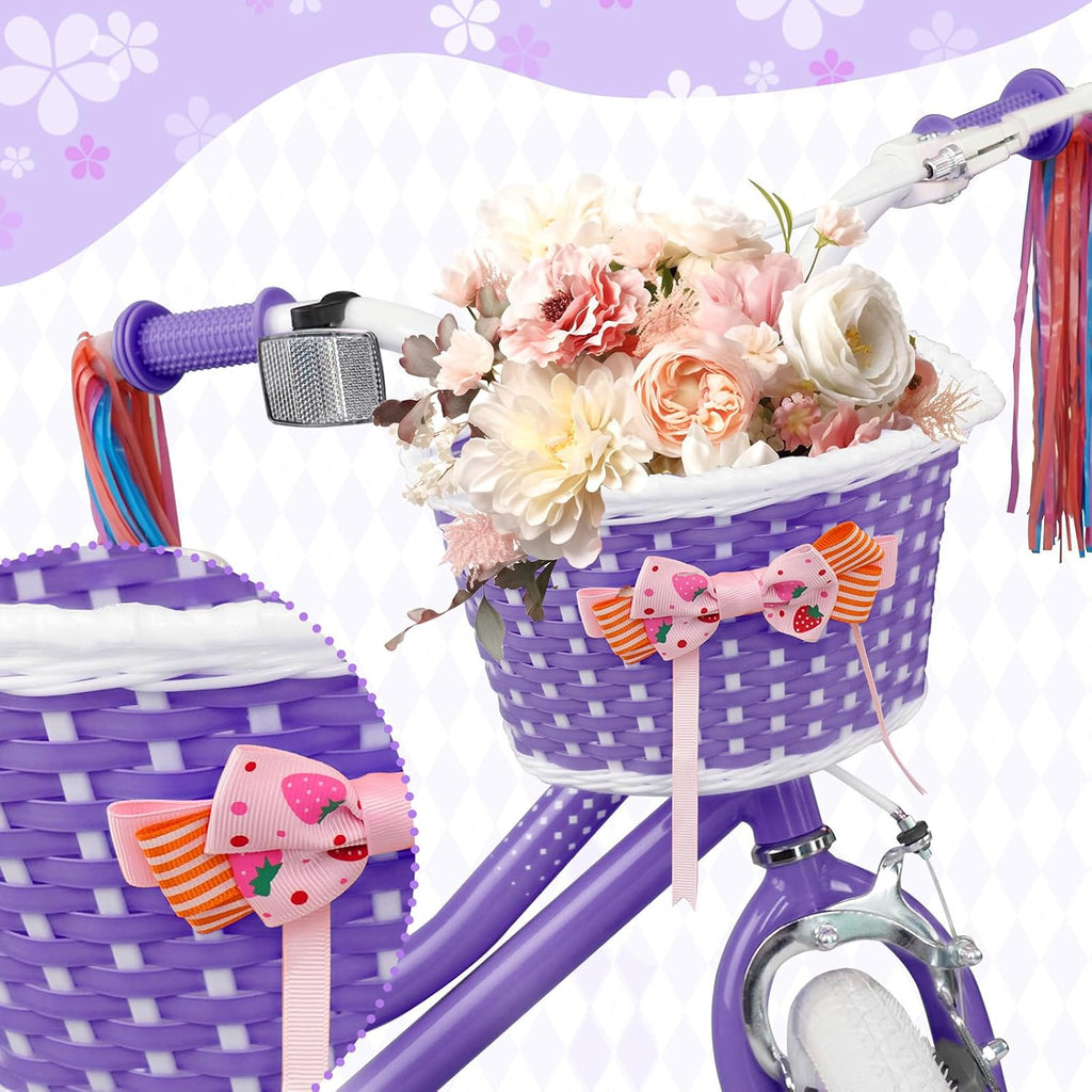 Glaf Toddler Girls Bike 12 14 16 20 Inch Girls Bike with Training Wheels Age 2-12 Years Old Bicycle Kids Bike with Basket and Doll Seat Adjustable Seat