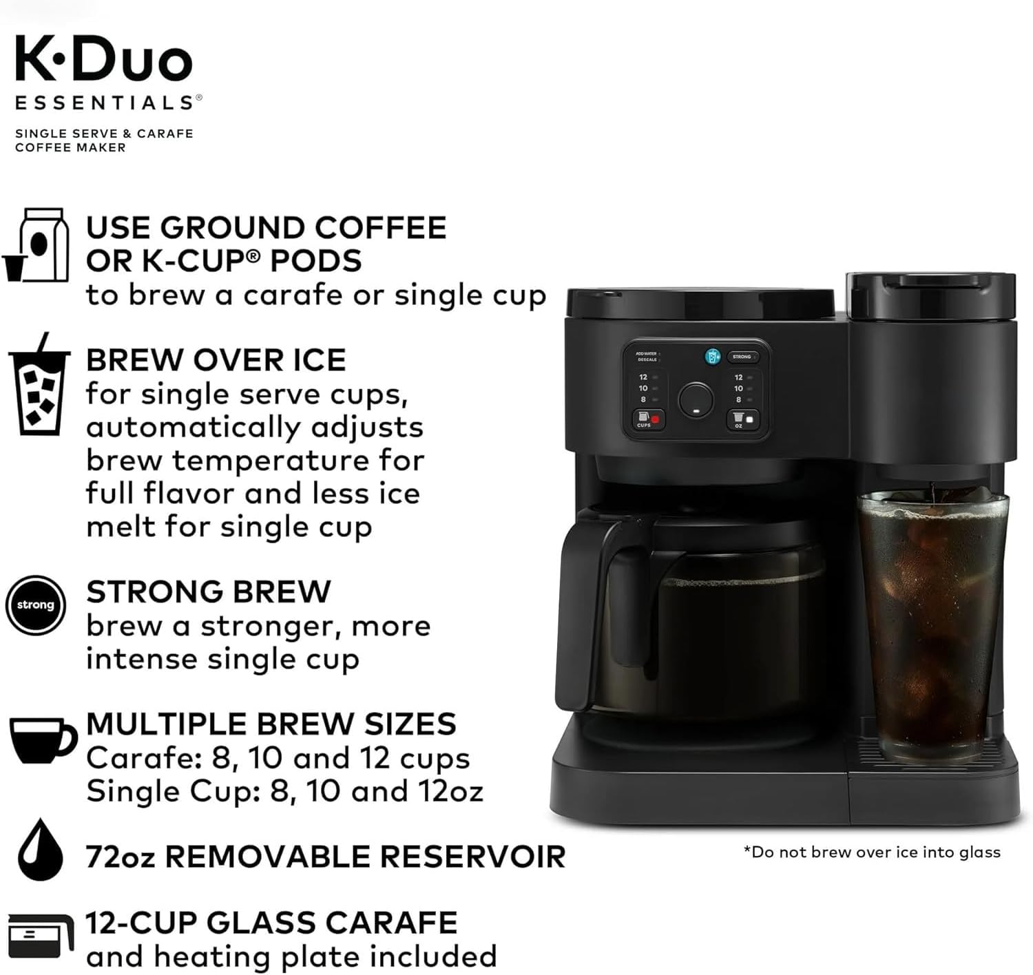 K-Duo Essentials Coffee Maker for Hot and Iced Drinks, Single Serve KCup Pod Brewer and 12 Cup Carafe Drip Coffee Pot, 72 oz Water Reservoir,Pause & Pour Feature, Perfect for Home & Office Use