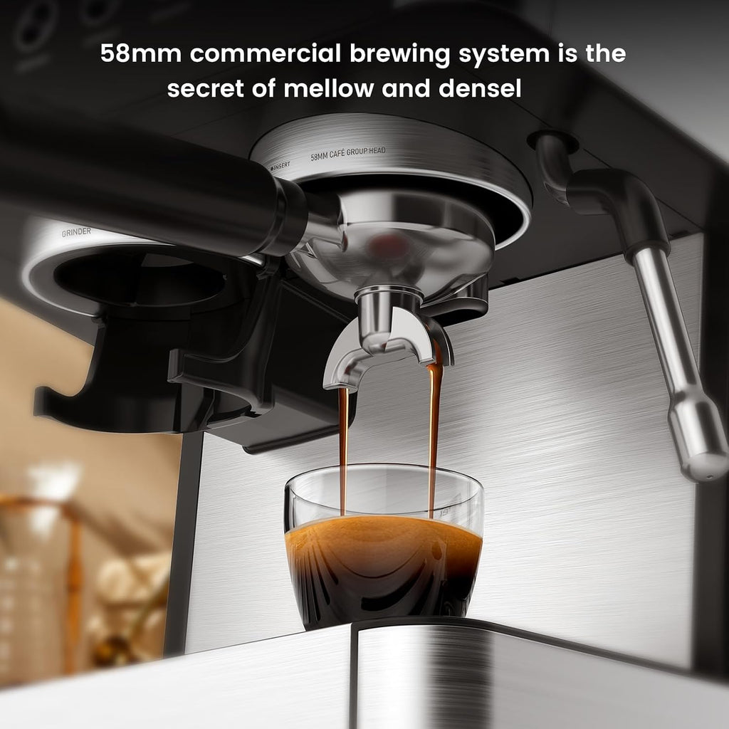 Electactic Espresso Machine 15 Bar with Built-in Anti-Clog Coffee Grinder,Stainless Steel Coffee Maker with 77.8 oz Removable Water Tank for Cappuccino/Latte,Home&Office,Black
