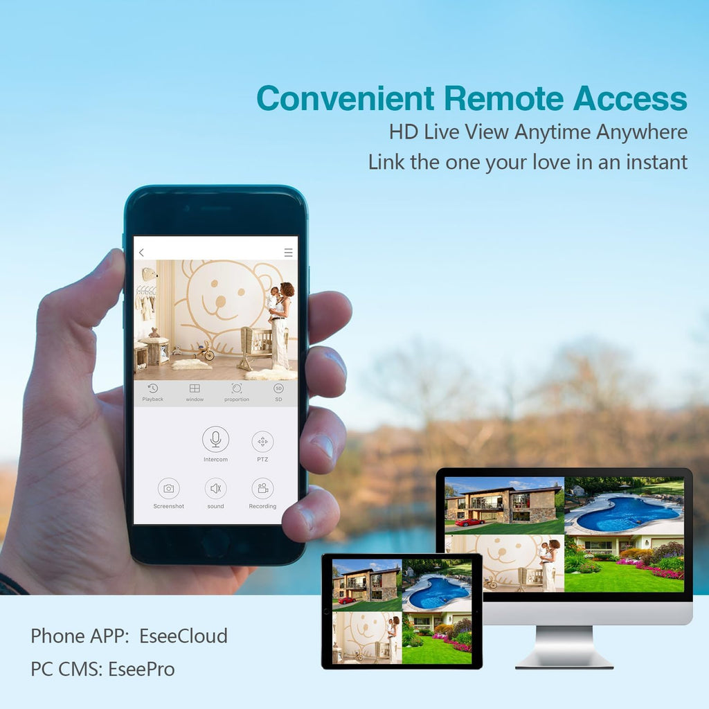 10CH Expandable Wireless Security Camera System with 10.1' Monitor 4pcs 5MP Indoor Outdoor Camera 1-Way Audio Night Vision Motion Detection Home Business CCTV Surveillance 1TB HDD