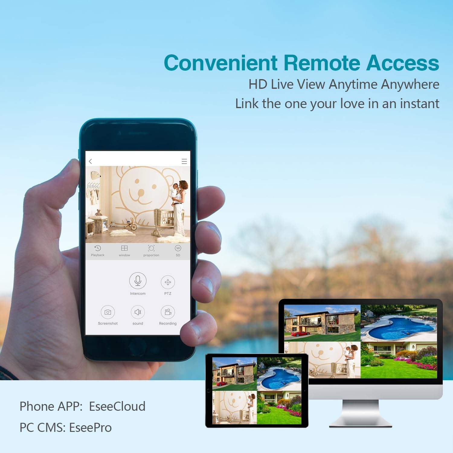 10CH Expandable Wireless Security Camera System with 10.1' Monitor 4pcs 5MP Indoor Outdoor Camera 1-Way Audio Night Vision Motion Detection Home Business CCTV Surveillance 1TB HDD