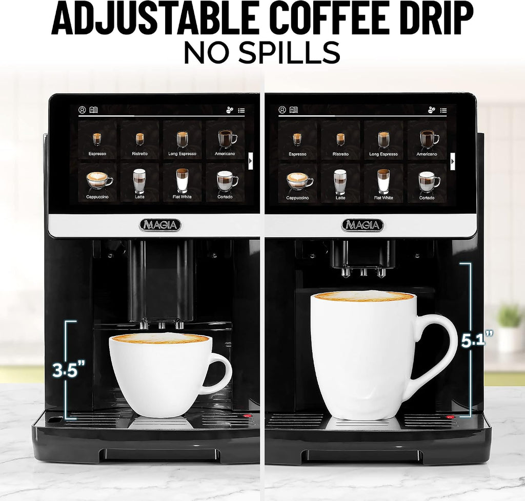 Zulay Magia Fully Automatic Espresso Machine With Grinder - 19 Customizable Coffee Options - Auto-Cleaning For Easy Maintenance - Milk-Foam System For Latte, Cappuccino - New Silver (13.8x18x9.4)