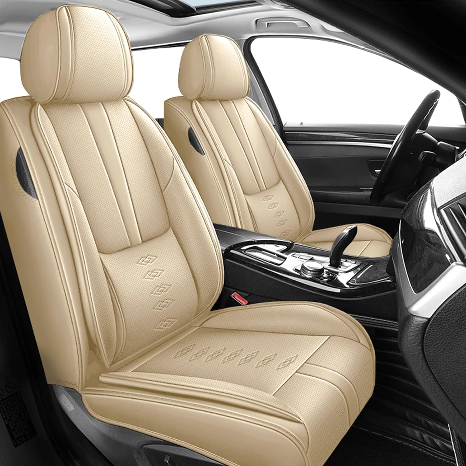 Leather Seat Covers for Lexus LS 460 2007-2017,Premium Car Seat Covers Front Set,Waterproof Car Seat Protectors with Airbag,Comfort Interior Cover Seats for Cars(Beige)