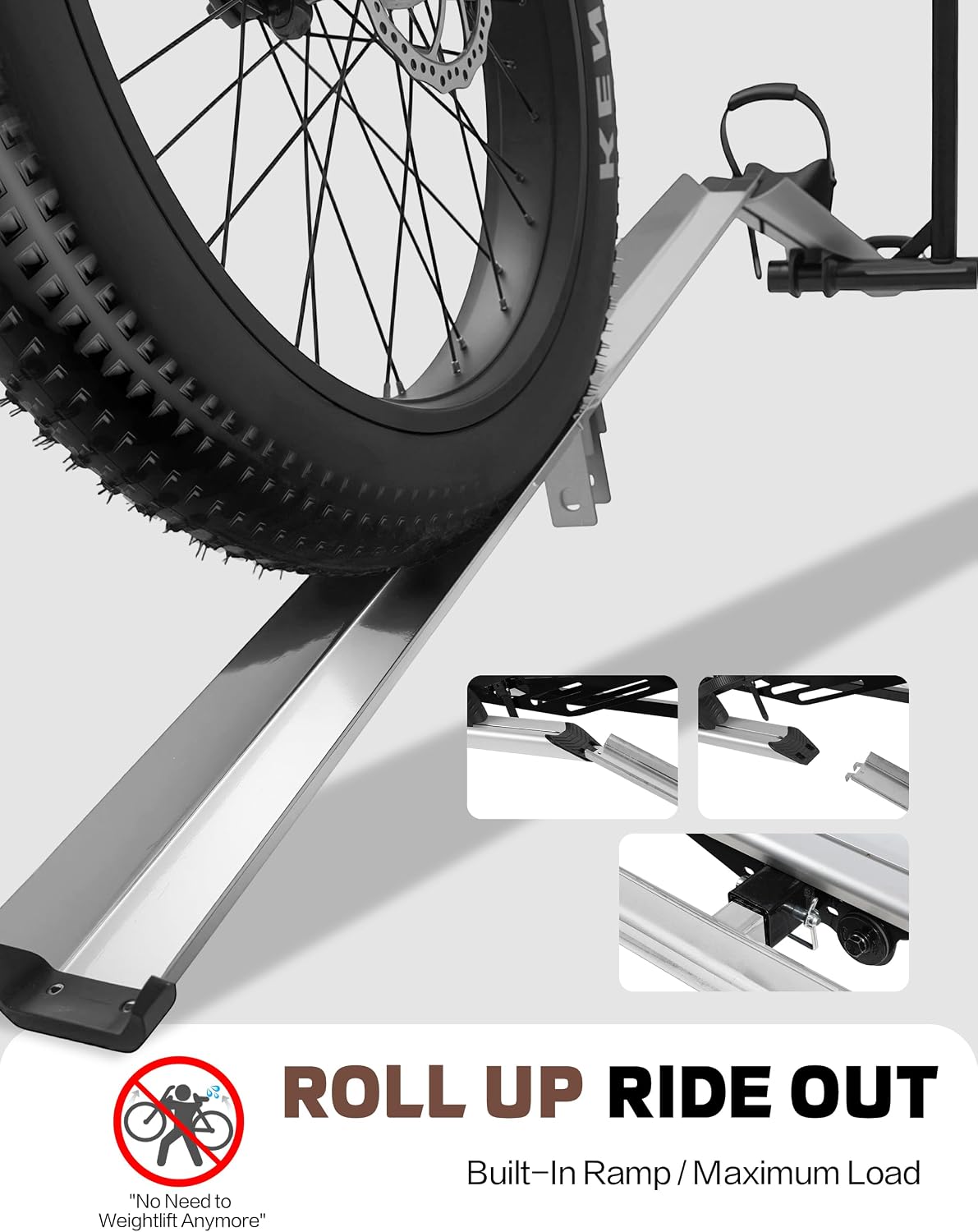 RokRack One Foldable 2-Ebike Rack with Ramp, 200 lbs Capacity, Hitch Mount Electric Bike Rack, Fits up to 5' Fat Tire Width and 50' Wheelbase, Ebike Carrier Rack for 2' Receiver for Cars SUVs Vans RVs