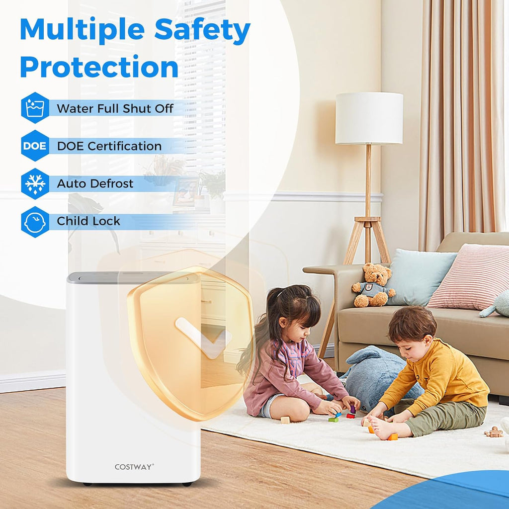 COSTWAY 52 Pint Energy Star Dehumidifier for Basement, 3.3 FT Drain Hose, Clothes Drying Modes, Auto Defrost, Child Lock & 24H Timer, Home Dehumidifier for Bedroom, Bathroom, Garage
