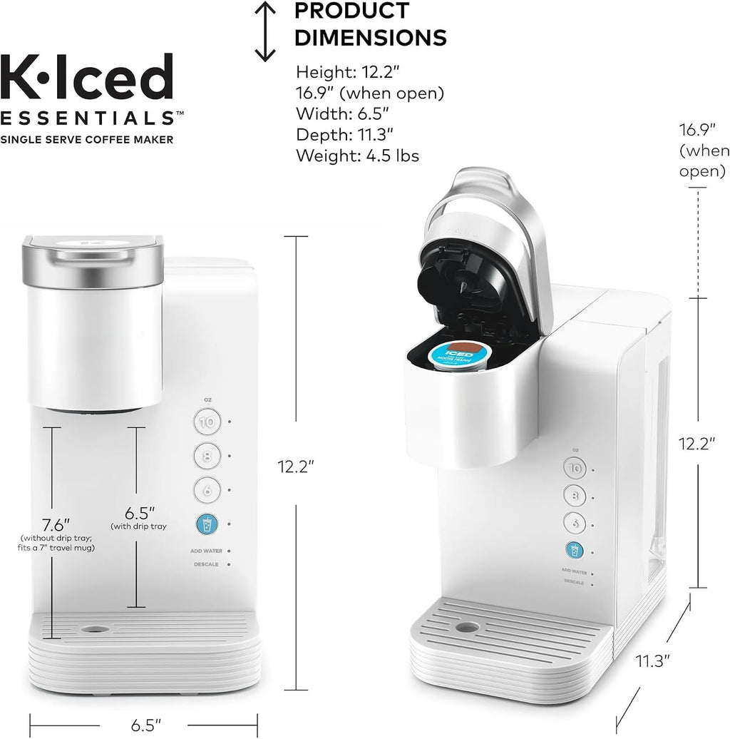 KeurigK K-Iced Essentials Coffee Maker, Iced and Hot Single-Serve KCup Pod Brewer with Removable Reservoir and Auto-Off, Energy Efficient, Includes K Iced Tumbler, Compact, White