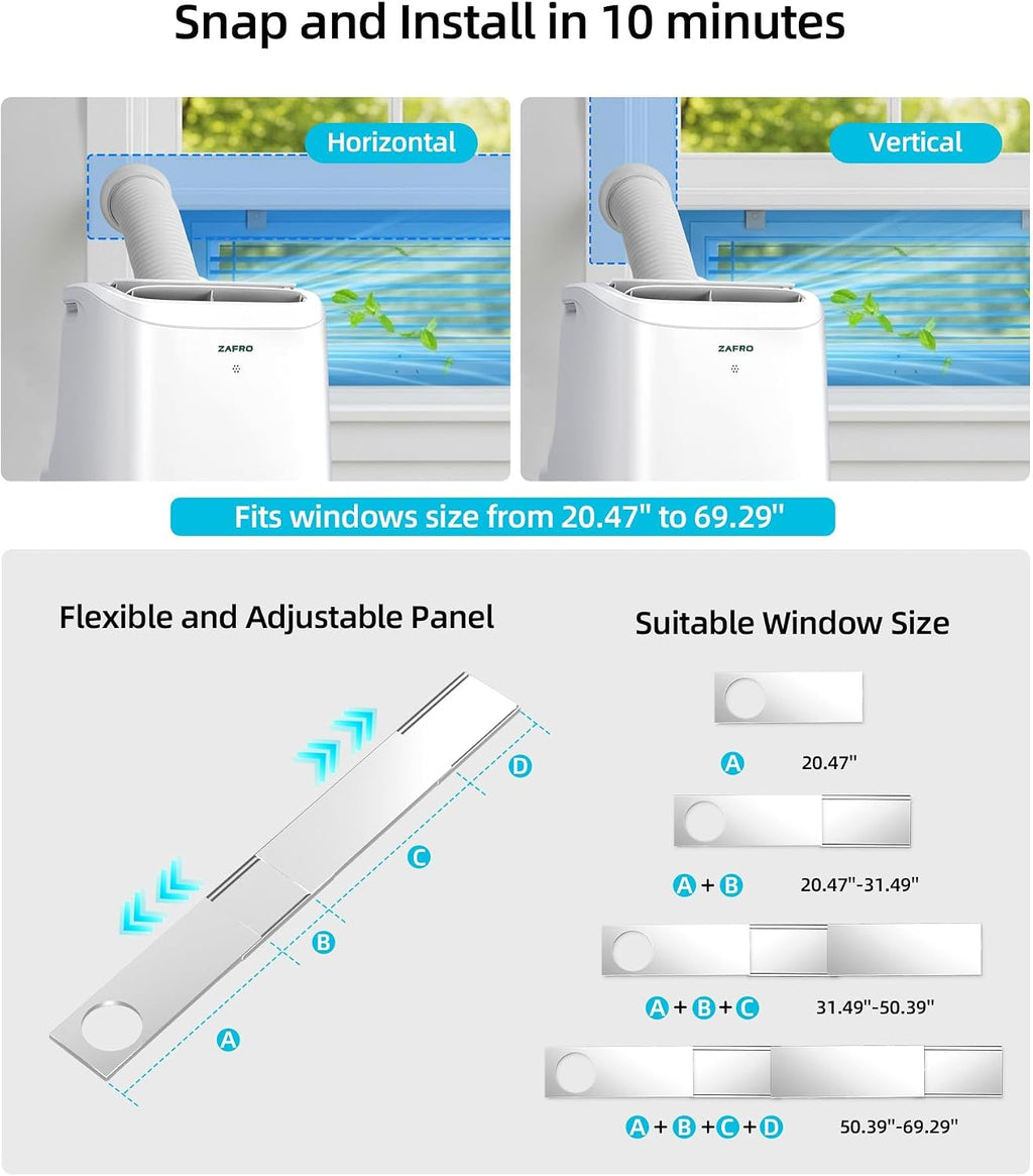 ZAFRO 10000 BTU Portable Air Conditioners (6000 BTU SACC) with Drainage-free Cooling, Fan & Dehumidifier, 47dB Quiet, APP Control/Remote/LED Display, 24H Timer, AC Unit for Bedroom